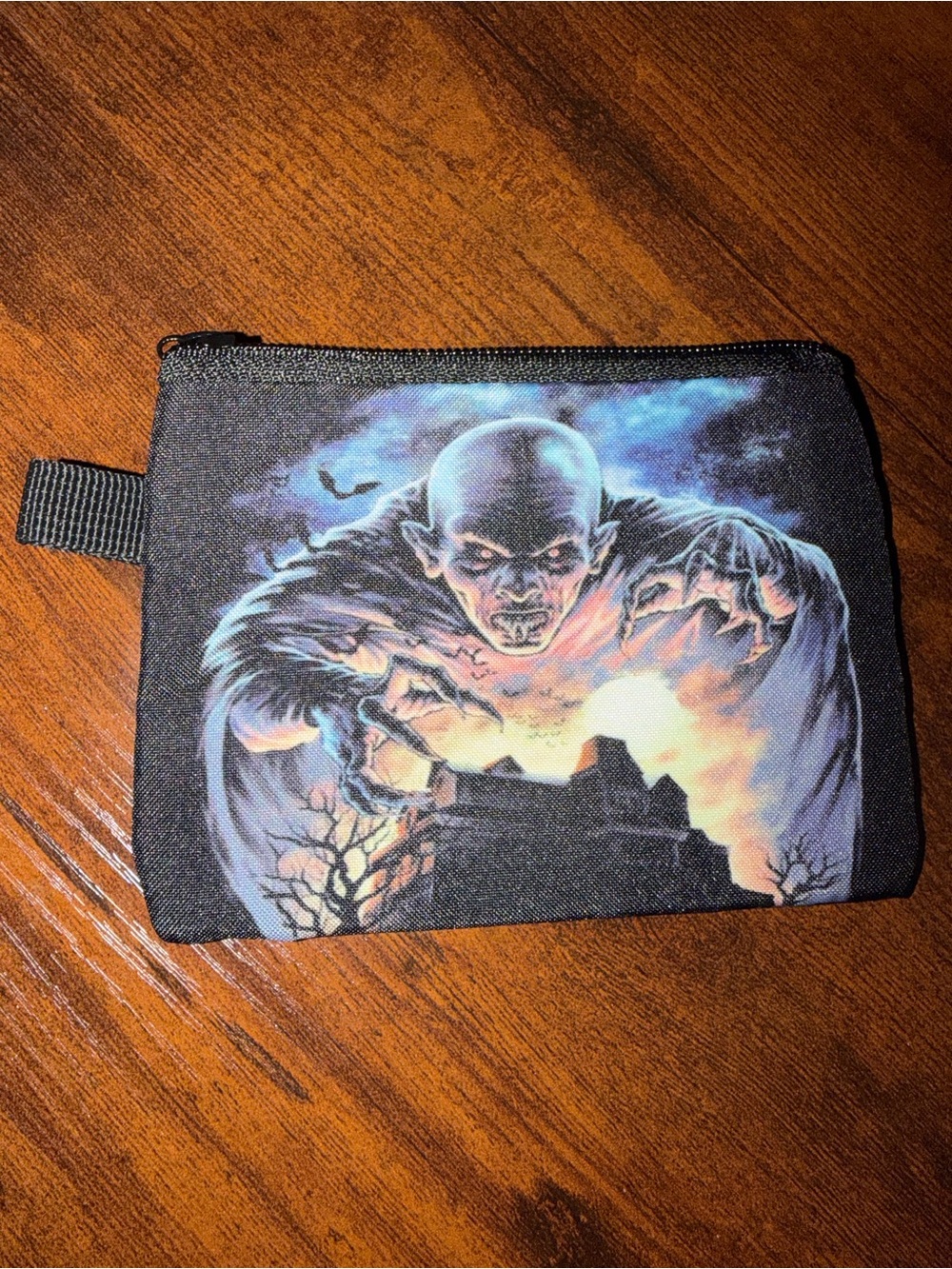 Men's Black Graphic Zip Pouch - Vampire Design